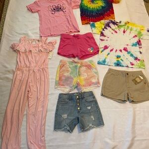 Girls Bundle, Shorts, T-Shirts, Jumpsuit, Tie-Dye, Denim,Two are NWT, Size 10-12